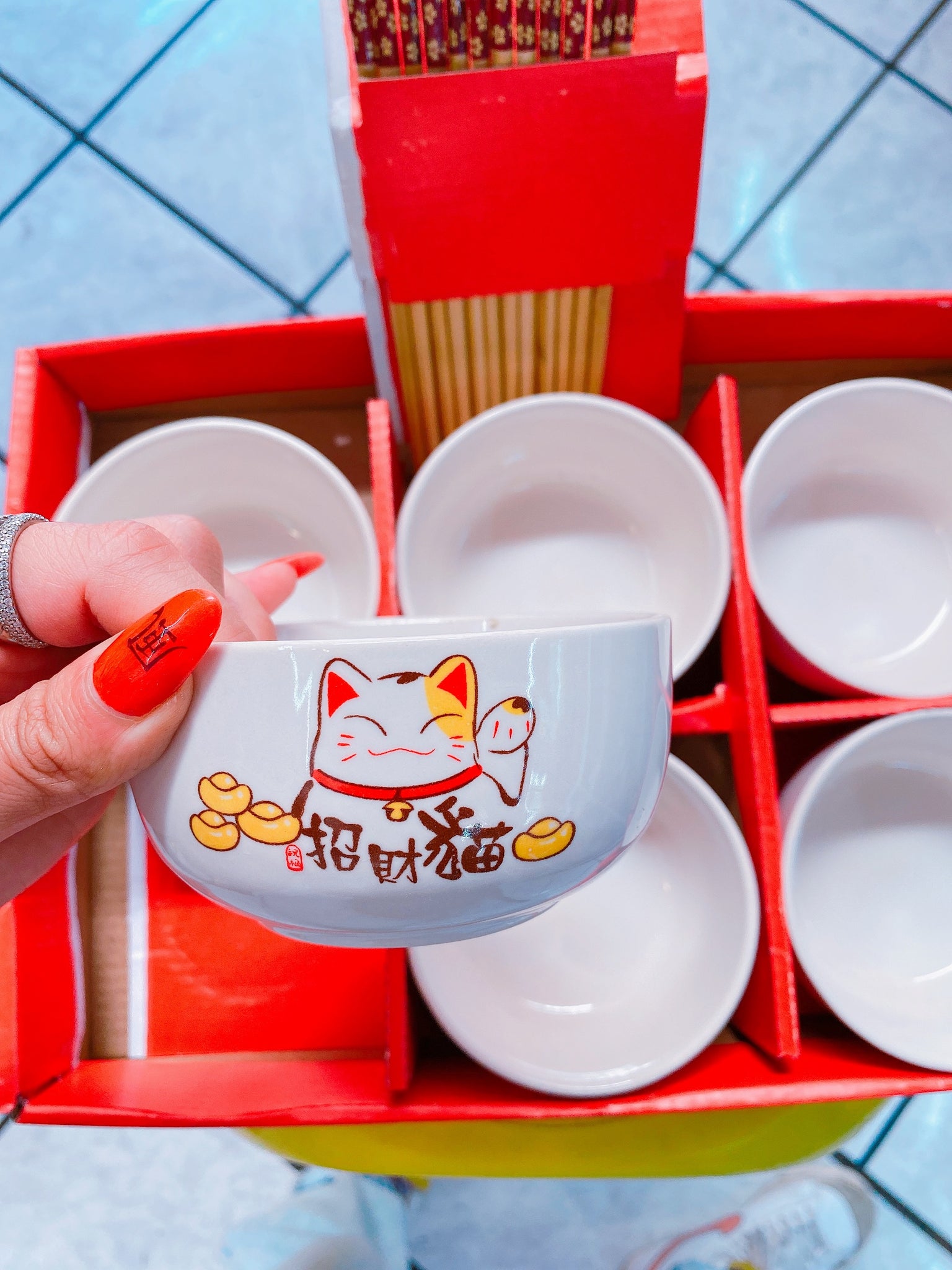 Juego de tazones maneki neko