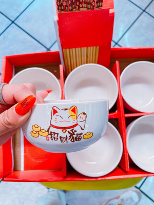 Juego de tazones maneki neko