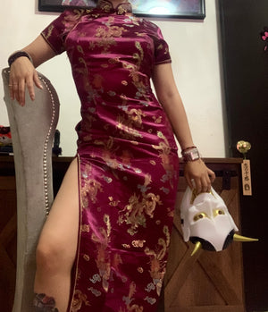 Qipao largo color vino