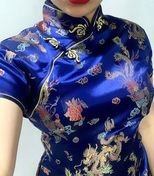 Qipao azul rey largo dragón