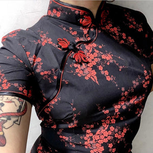 Qipao largo aberturas laterales mate