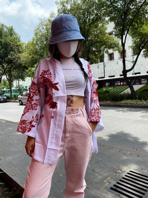 Haori pez koi blanco con rosa