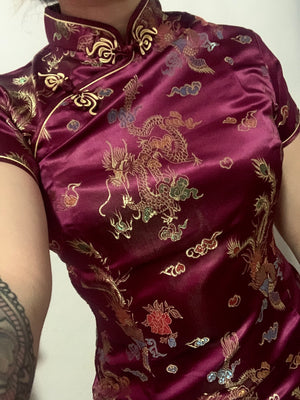 Qipao largo color vino